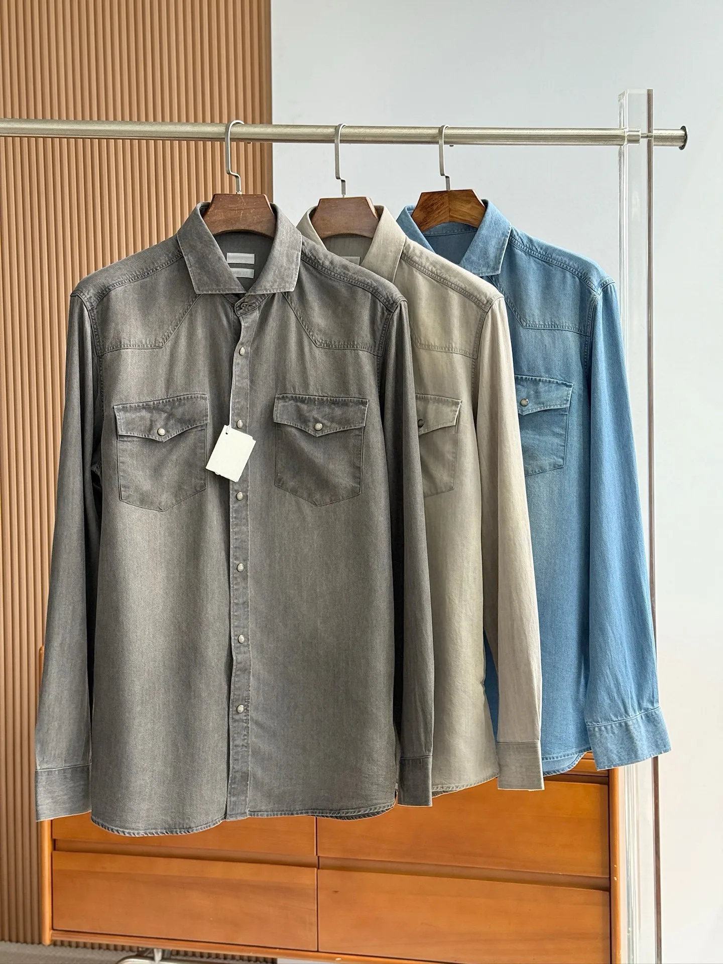 BC old money wind early spring new lapel long-sleeved shirt men's casual denim shirt