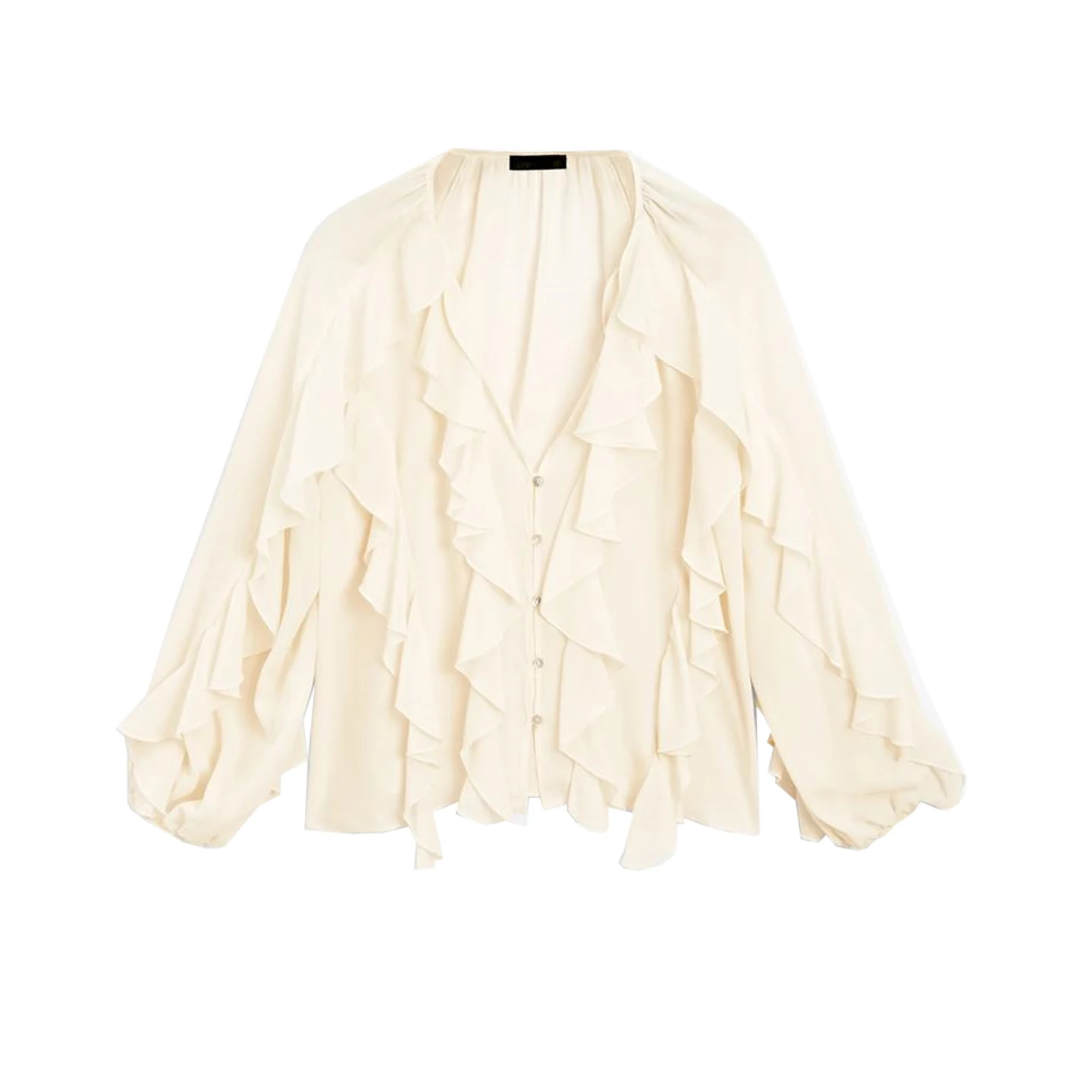 

Romantic Spring New Women's irt Long Sve V-ne Gauze Commute Sle Loose Fit Polyester Breathable Regular Length