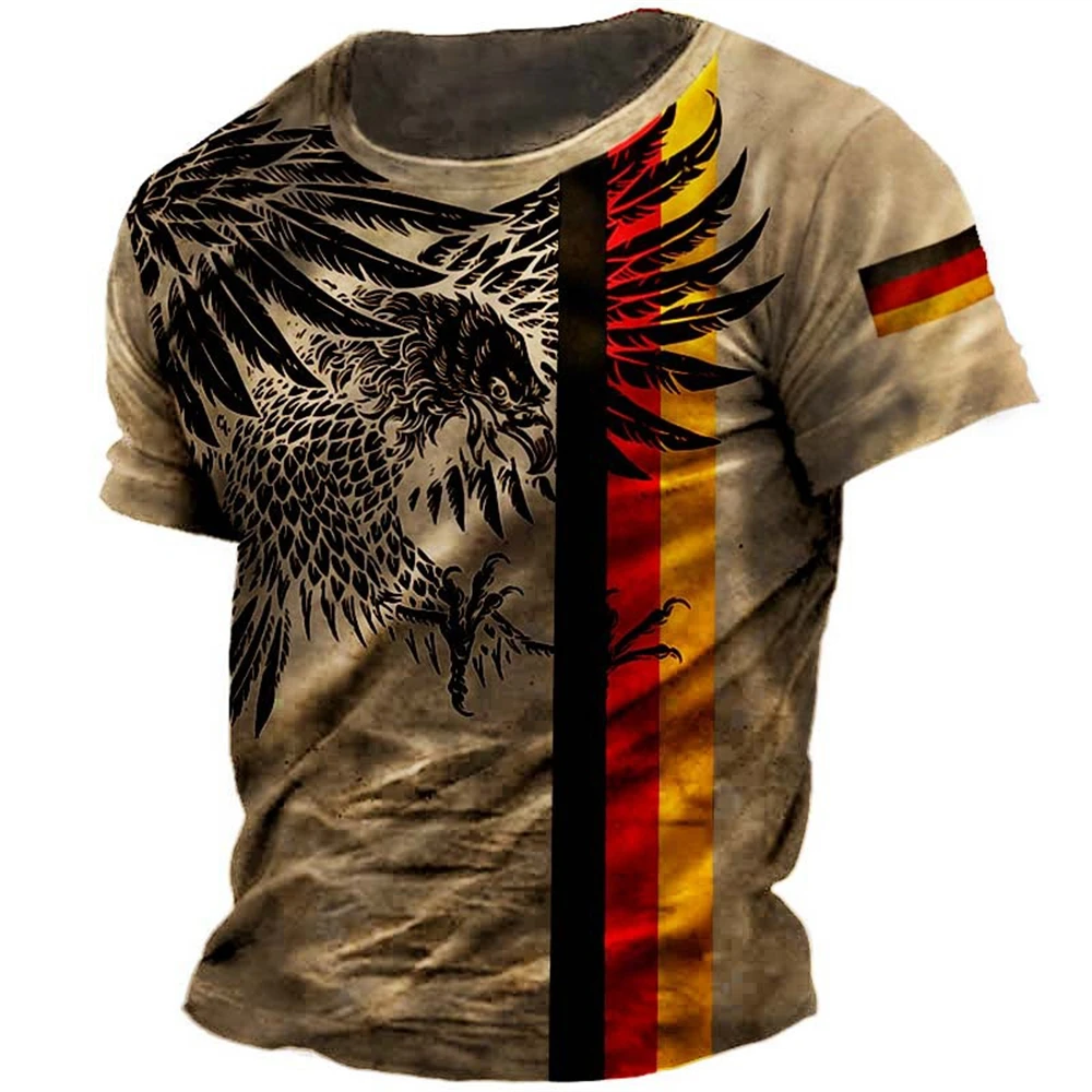 Men\'s Retro American Eagle Stereoscopic Print Street Style Short Sleeve T Shirt Summer Men\'s O Neck Large Size Sports Tops 2024