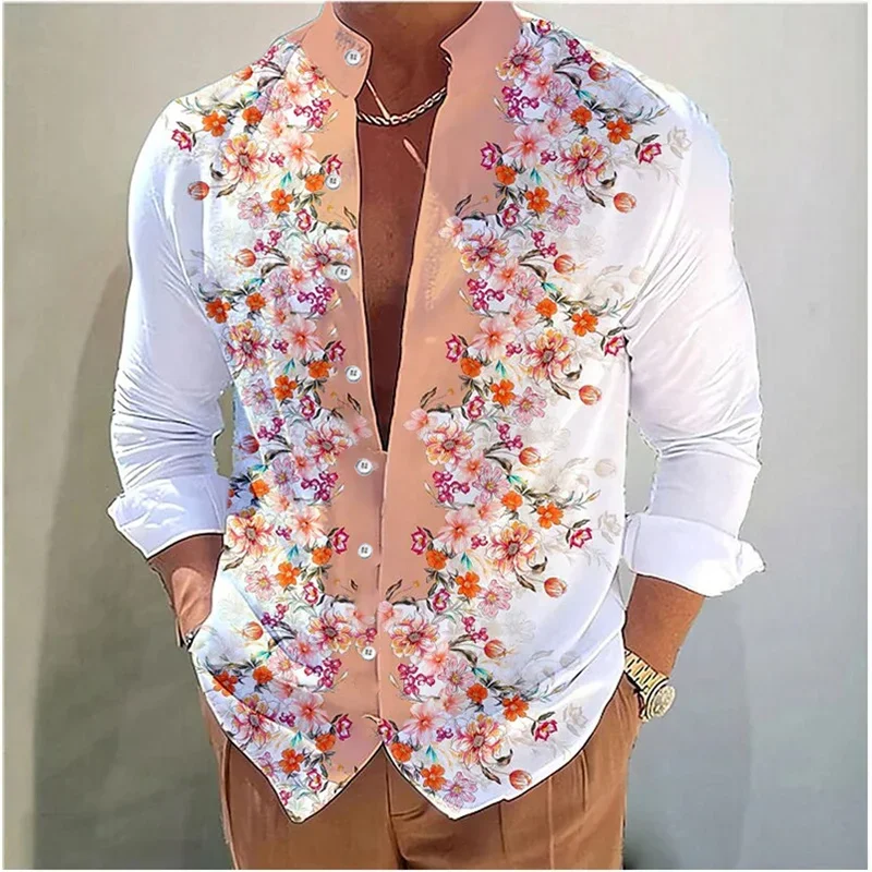 Shirt Heren Bloemen Zacht En Comfortabel Roze Blauw Groen Modieus Casual Outdoor Street Tops Plus Size Europese Maten XS-6XL