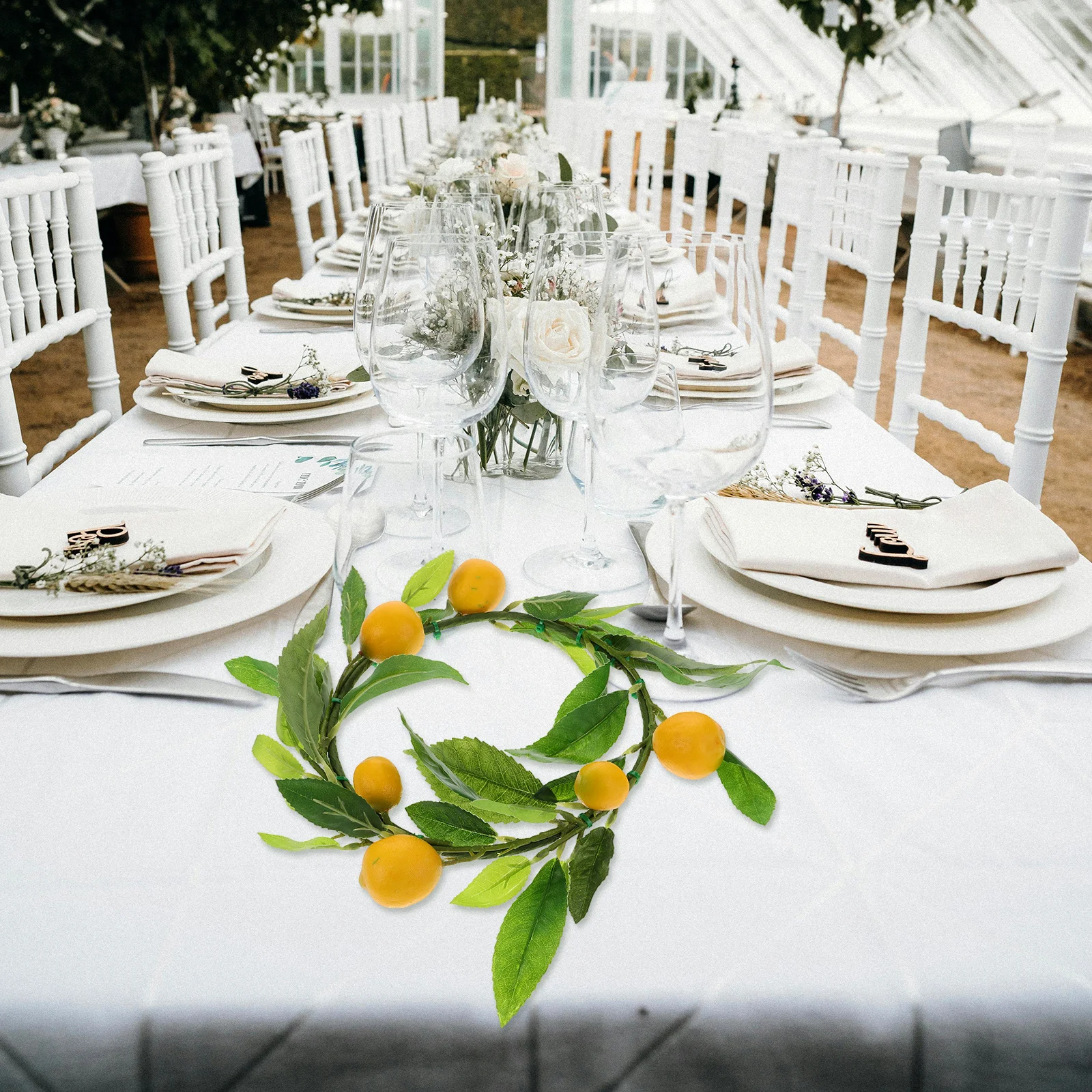 

1Pcs Artificial Lemon Wreath Green Leaf Rattan Door Wall Ornament Garland 35cm Lifelike Decoration for Christmas Party