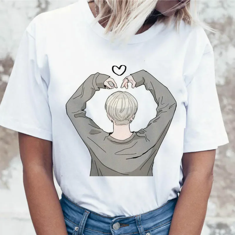 Amazon Jimin V Jungkook Topprinting White T-shirt Short Sleeves Cartoon Anime Women's Clothing Crew Neck Wish/ebay