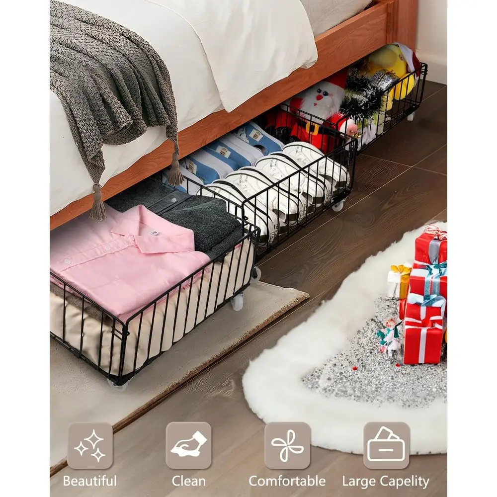 Organizer na kółkach pod łóżko z 4 szufladami i otwartą konstrukcją na buty i inne rzeczy