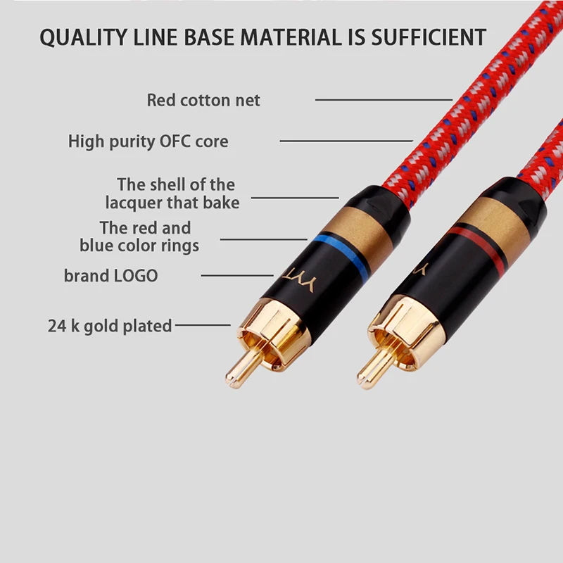 1 Pair Hifi RCA Cable 2 RCA to 2 RCA Interconnect Cable HIFI Stereo 4N OFC Male to Male for Home Theater DVD TV Amplifier