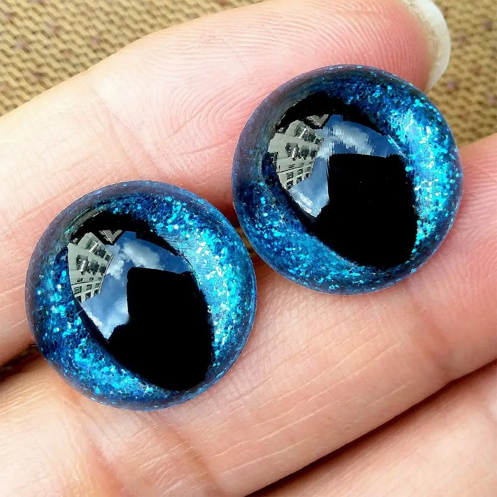 20pcs/set 18mm 3D Sparkling Crystal Cat's Eyes With Flash Pad 8 Colors Safety Glitter Eyes Crafts Plastic Resin Parts