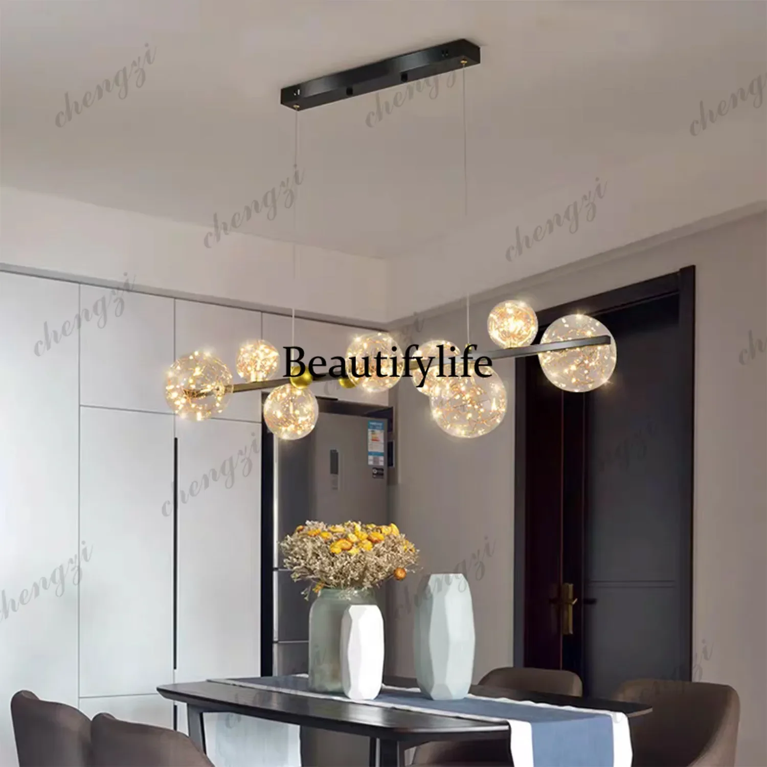 h178Restaurant chandelier, Nordic modern simplicity, creative strip lamp, living room bar lamp