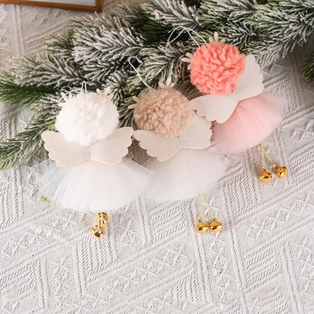 

Christmas Angel Doll with Bells Tulle Skirt Deer Horn Festival Prop Lanyard Xmas Home Decoration Girls Pendant for Indoor