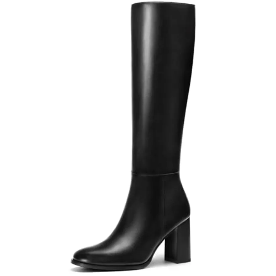 

Lumeheel Women Knee High Boots Round Toe Chunky Heel Boots Gogo Boots with Side Zip Fashion Tall Boots for Women