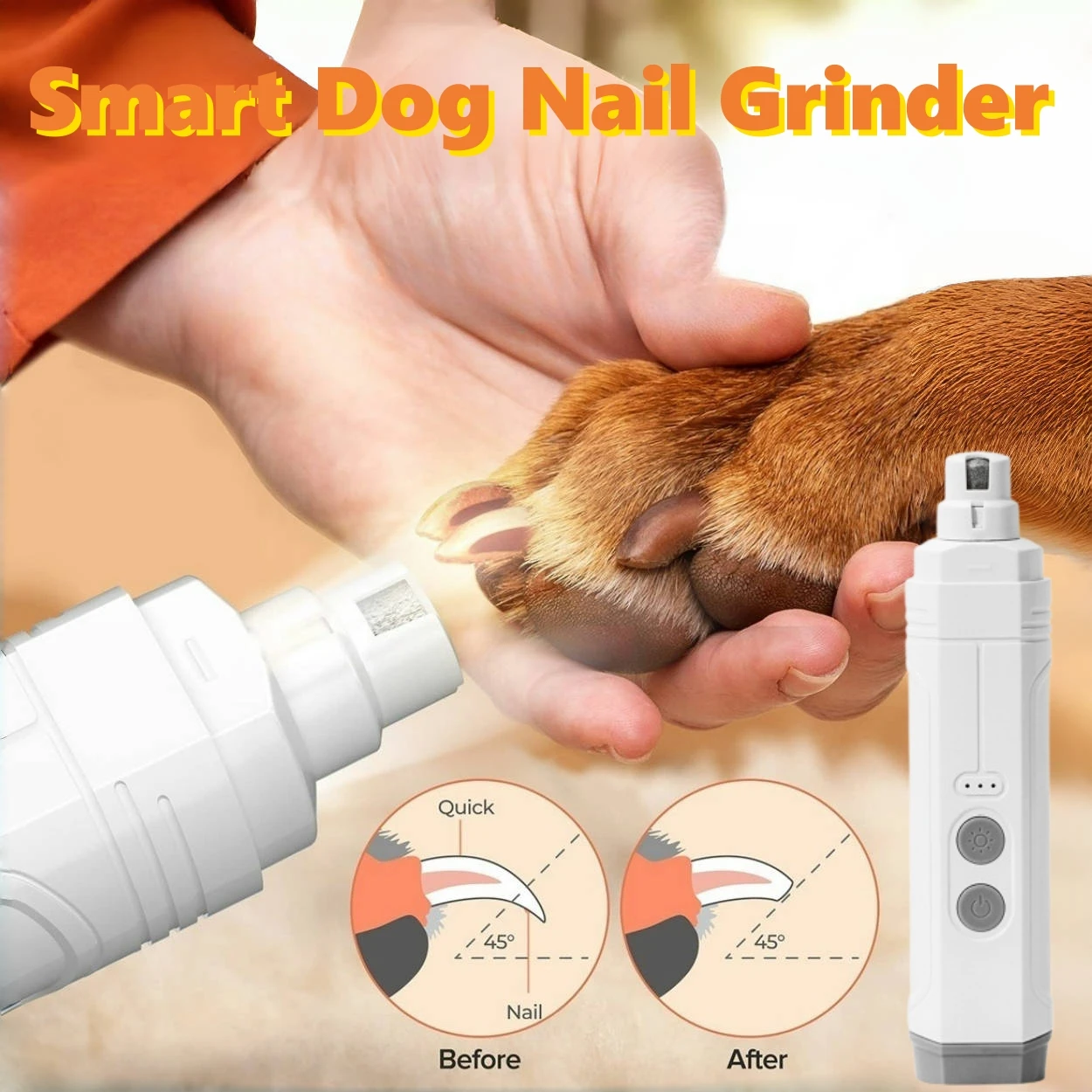 

Electric Pet Nail Clippers Quiet USB Rechargeable Dog Nail Grinder With Light Cat Paws Nail Grooming Trimmer for Pet Paw Grinder