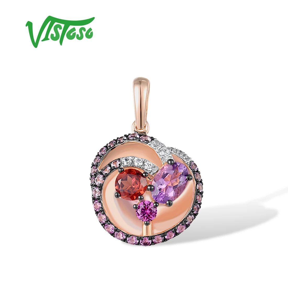 

VISTOSO Authentic 14K 585 Rose Gold Pendant For Women Sparkling Diamond Multi Gems Cute Party Wedding Gift Trendy Fine Jewelry