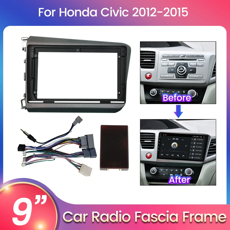 TomoStrong Car Radio Fascia Frame for Honda Civic 2012-2015 Navigation Multimedia Radio Stereo Panel Kit 2din CANBUS Adapter Box