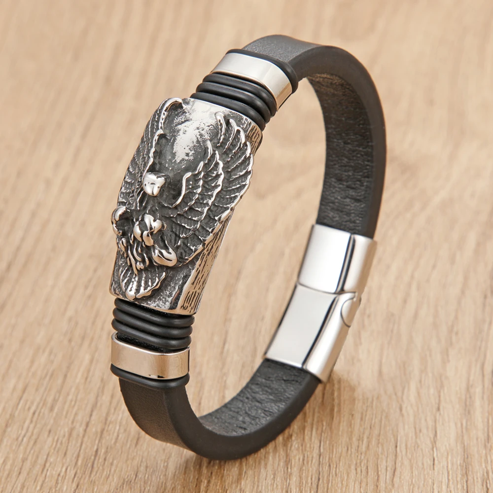 Fashion Men's Leather Bracelet With Animal Skull Dragon Snake Spider Centipede Stainless Steel Accessories Vintage Punk Style