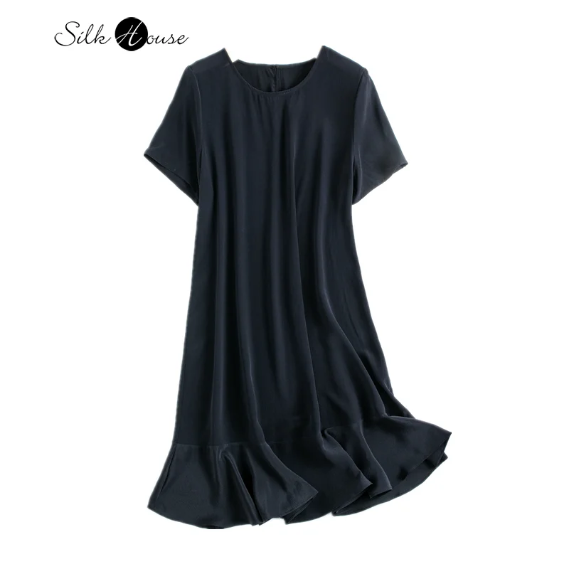 Small Black Skirt Heavy Silk Mulberry Silk Elastic Double Qiao Satin Elegant Fishtail Skirt Medium Length Dress Female Summer