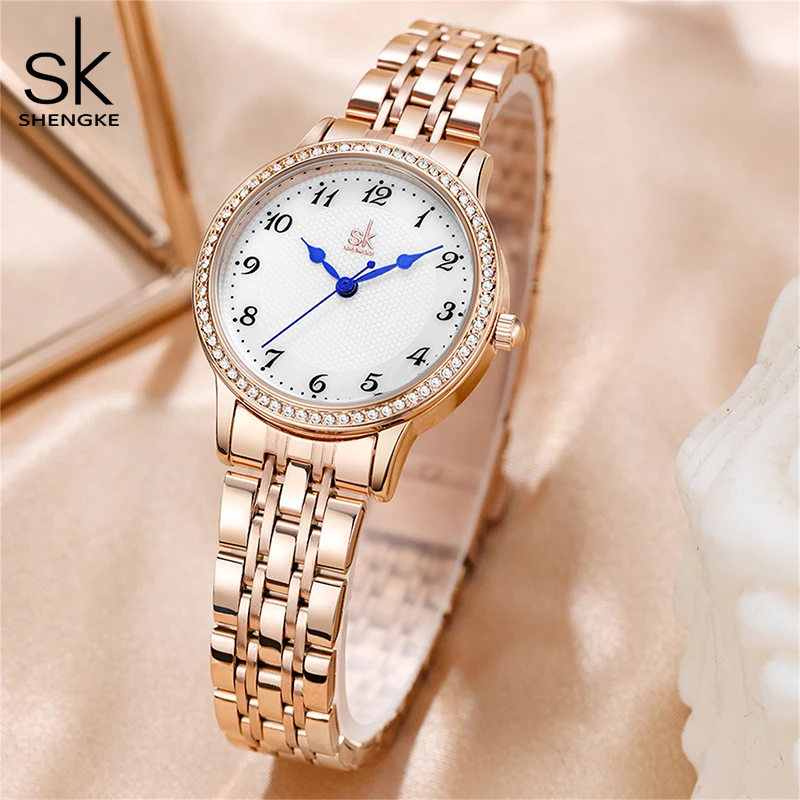 Top Brand Shengke Women's Watch Stainless Steel Rose Gold Simple Waterproof Luminous Ladies Watches Luxury Quartz Elegant Clock