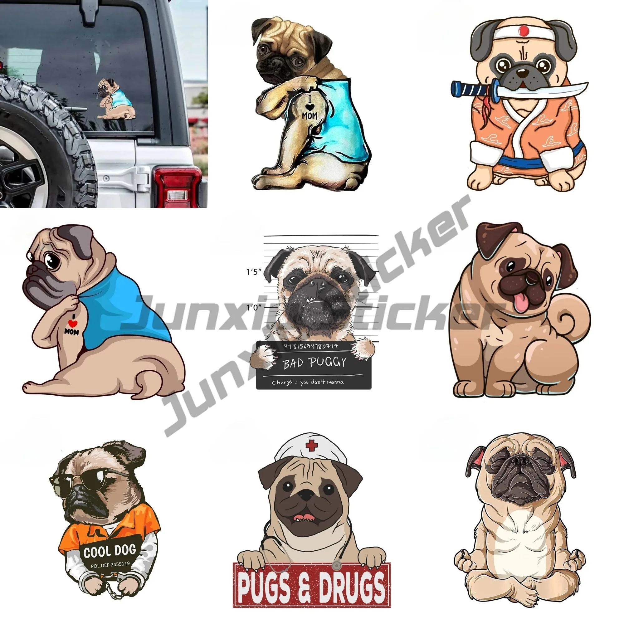 

For Pug Dog Funny Car Stickers Waterproof Decal Car Accessories Motorcycle Decals Sunscreen for JDM SUV RV