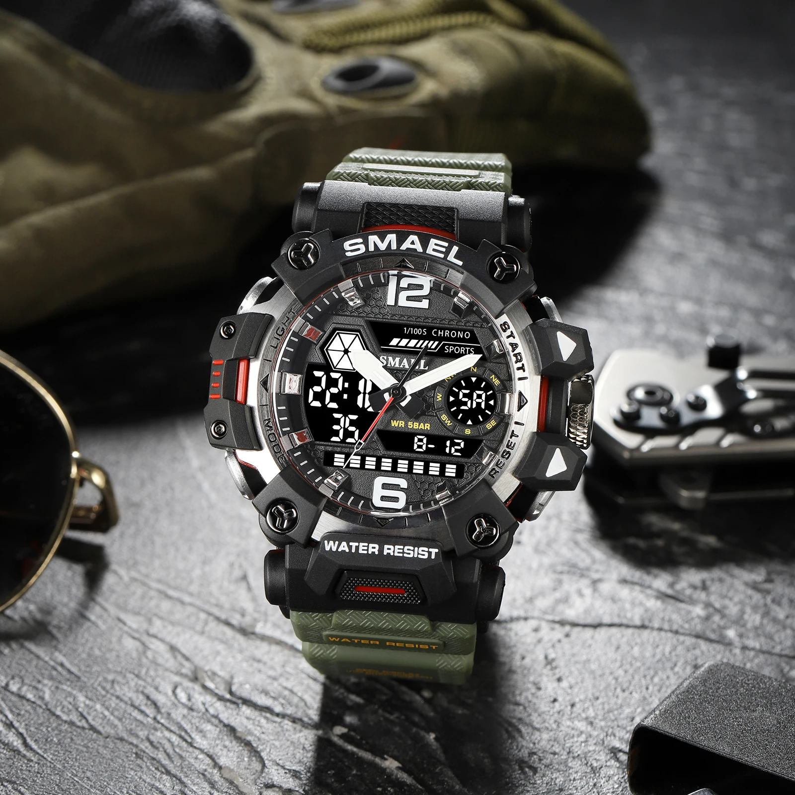 SMAEL 8072 الرجال مقاوم للماء الساعات Janpenese كوارتز كرونوغراف الثقيلة ساعة الرجال إنذار ساعة اليد الإلكترونية reloj de hombre #3