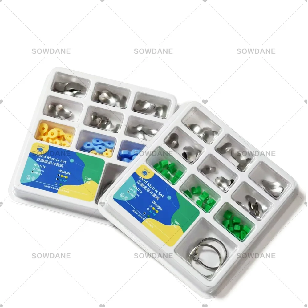 100Pc/Set Lab Matrix Bands Ortho Matrice Material  Sectional Contoured Matrices with Elastic Rubber Wedges Set/ Lab Tool