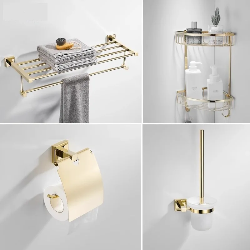 الأجهزة الصحية الذهبية منتجات إكسسوارات الحمام المربعة المصنوعة من النحاس الصلب، حامل المناشف، مجموعة حلقات المناشف البارية #3
