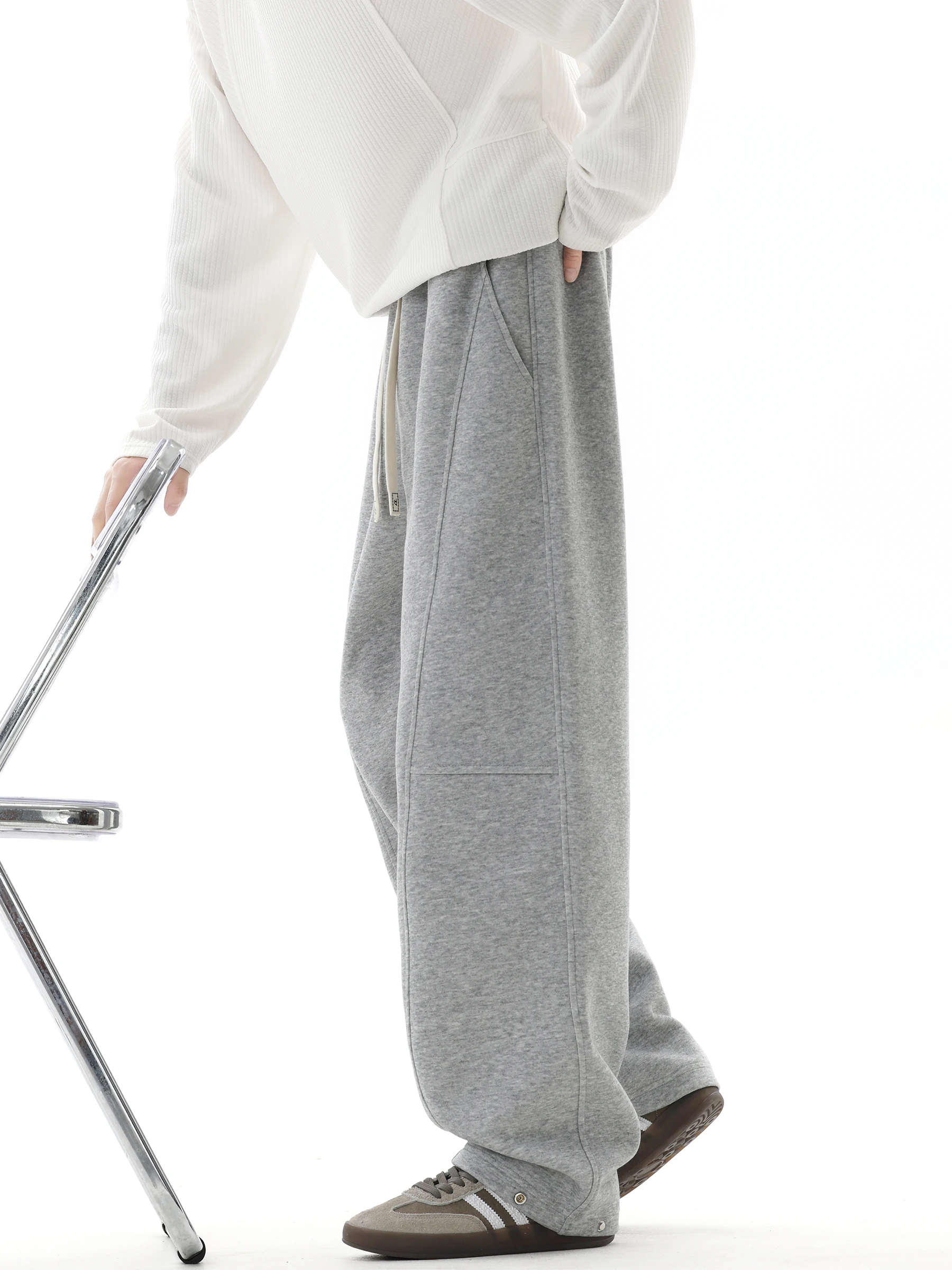 

American Sle Splice Wide Leg Knife Pants Men's Autumn Winter Trendy Brand Drapey Sport Long Pants Straight Loose Trousers