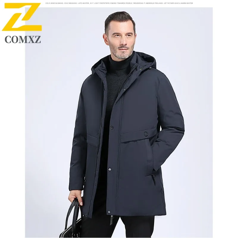 COMXZ جديد الرجال منتصف طول أسفل سترة ملابس الشتاء منتصف العمر أبي دعوى المسنين معطف الرجال سميكة الأبيض بطة أسفل سترة واقية