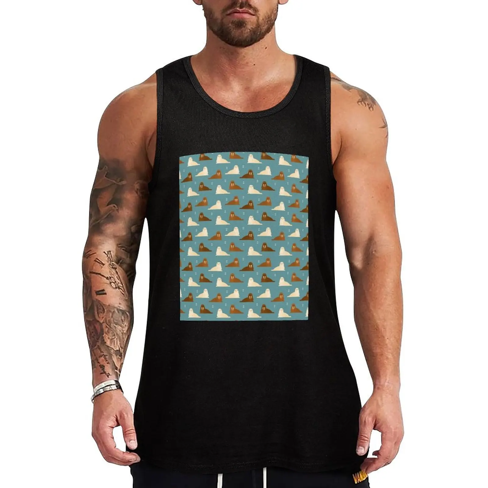 Walrusses on blue Tank Top Heavy Duty Tank Top Work Outdoor Sleeveless Shirt