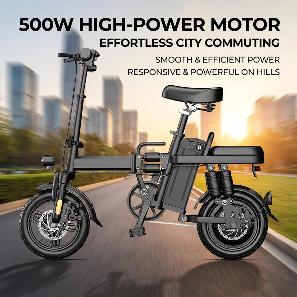 Z1 Folding Electric Bike 48V 500W Motor 15Ah Removable Battery 14 Inch E‑Bike Max Speed 43km/h Dual Disc Brake City Electric Bicycle for Adult image 9