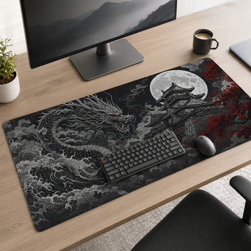 Mouse Pad Gaming Moonlit Black Dragon printon demand Home HD Large Mousepad XXL Playmat Non-Slip Office Soft Carpet Mice Pad