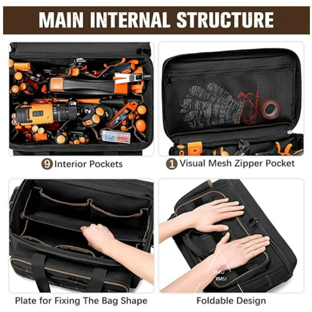 17 Inch High Capacity Wide Mouth Tote with Adjustable Shoulder Strap Electricians Tool Bags Waterproof Large Tool Bag Organizer