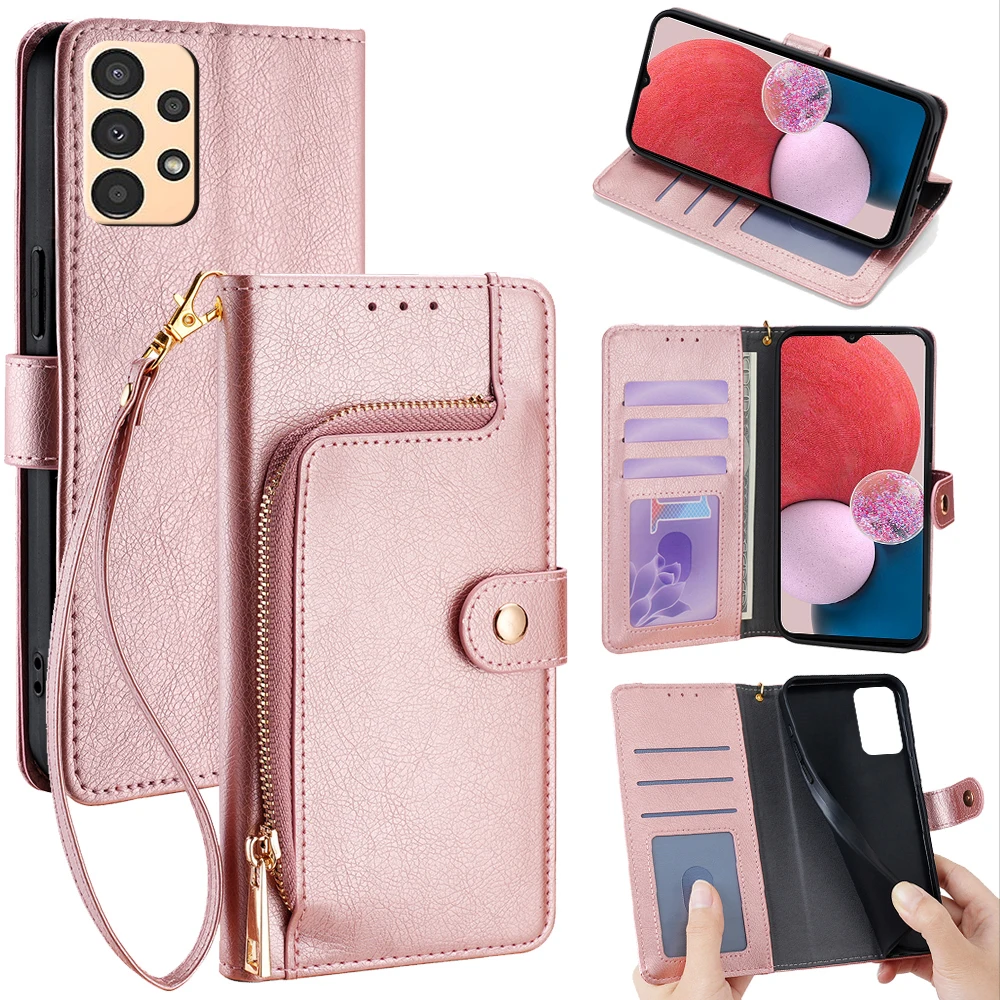 Business Leather Flip Phone Case for Samsung Galaxy A13 A23E A22E A23S A30 A50S A30S A21S A41 A31 Cover Stand Zipper Wallet Case