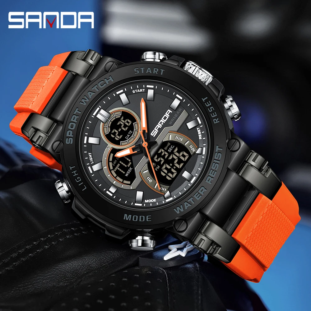 SANDA Men Military Watch Digital 50m Waterproof Wristwatch LED Quartz Clock Sport Watch Male High Quality Big Watches Men