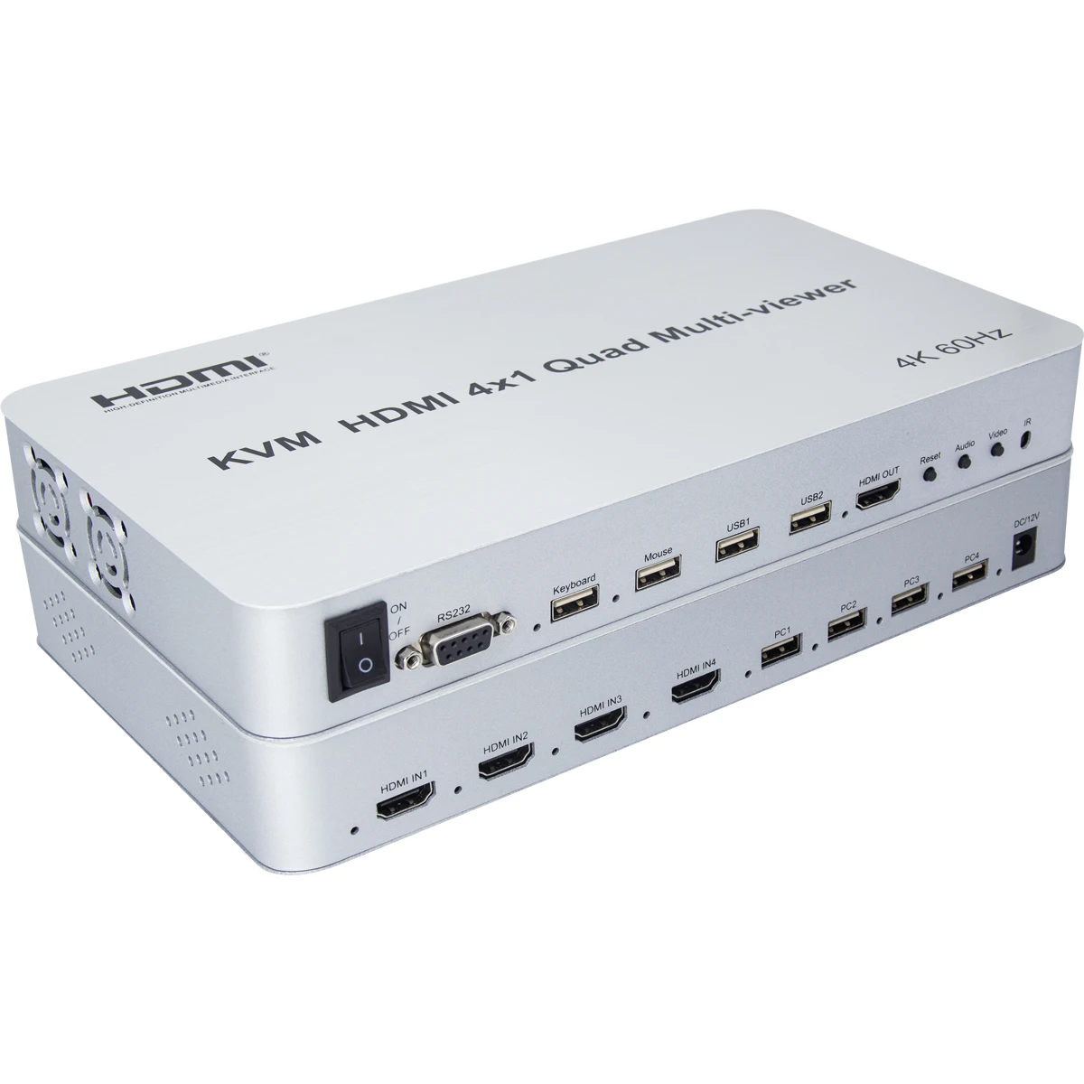 

KVM-переключатель 4K 60 Гц 180 ° 90 ° Мультивьювер RS232 HDMI 4x1 с функцией поворота экрана для USB-клавиатуры и мыши, 4-канальный видеомультиплексор