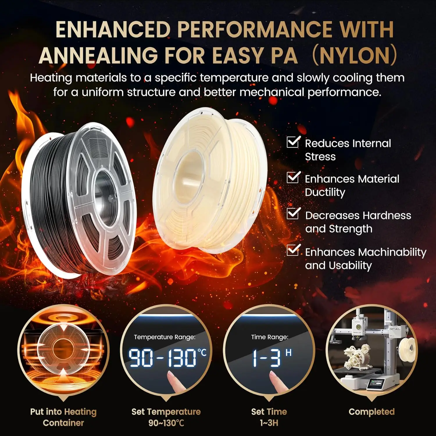 SUNLU 3 kg Easy-PA/PA6-CF/ PA12-CF Filament 1,75 mm 1 kg Spule Kohlefaser-strukturiertes Nylonfilament für Industrieteile und 3D-Drucker – Detail 8