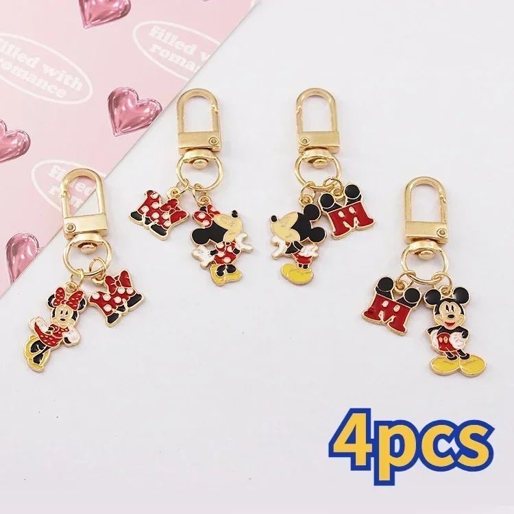 Disney Mickey Mouse Keychain Pendent Minnie Anime Kawaii Bag Pendent Accessories Toys Cartoon Gold Color Metal Key Chain Gift