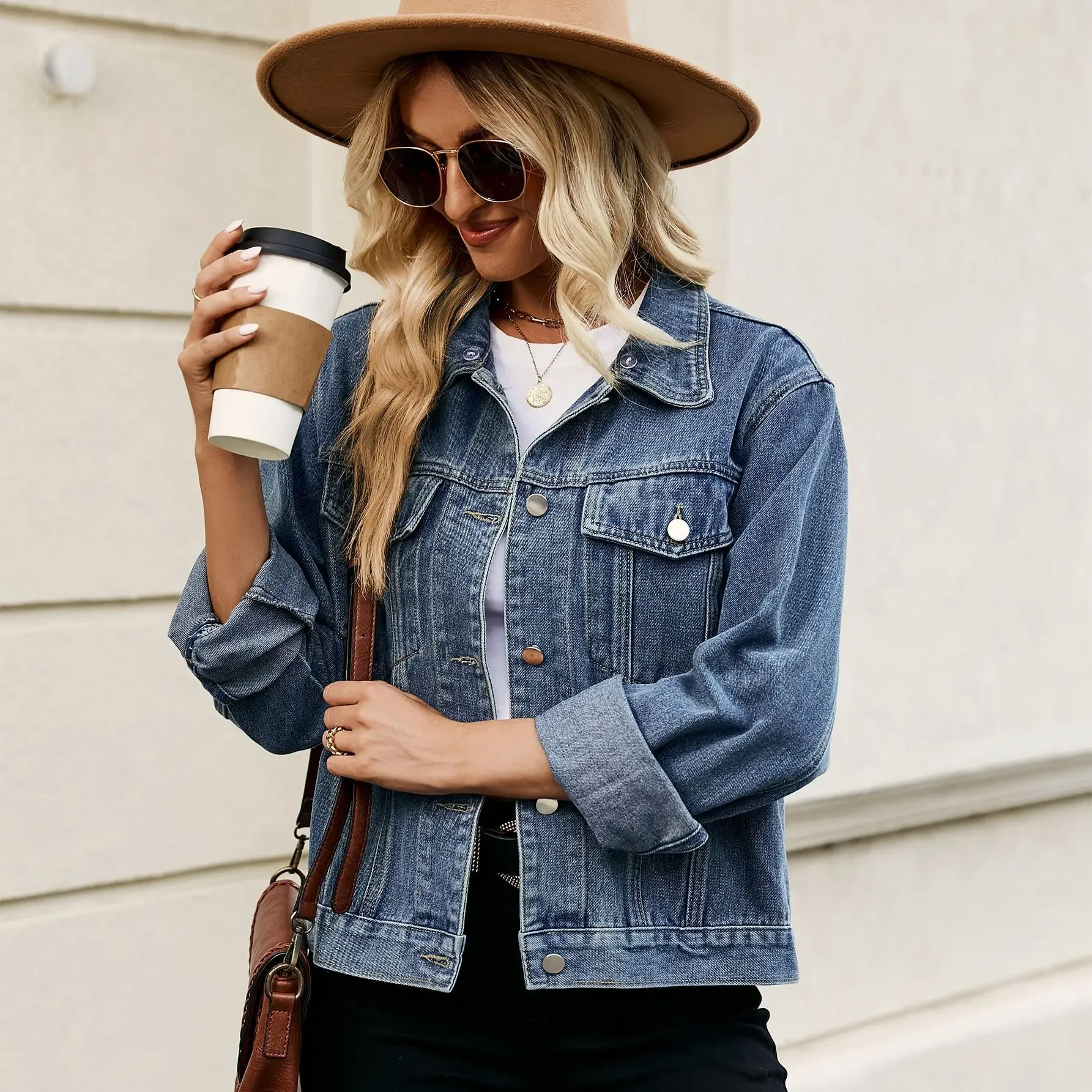 Women Denim Coat Draw String Full Length Jackets Outerwear Single Breasted Streetwear Solid Loose Fit Washing Pockets 2024