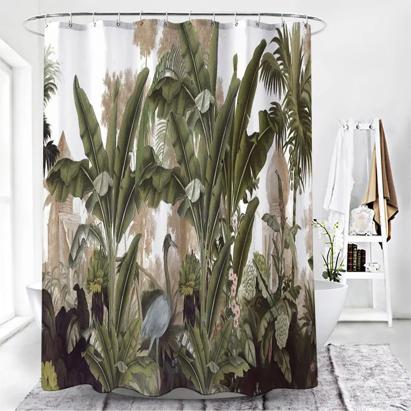 

Tropical Plants Bathroom Curtain Green Leaf Plant Waterproof Polyester Shower Curtain Nordic Home Bath Room Decoration with Hook