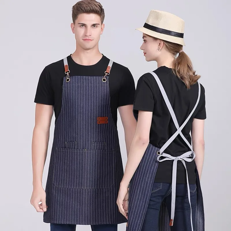 Avental Chef com bolsos para homens e mulheres, Cozinheiro Bib, Restaurante Aventais, Garçom Hotel, Uniforme de serviço de comida