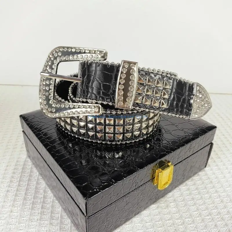 97QE فتاة الماس دبوس مشبك حزام الخصر حزام بو الغربية لفستان الجينز قابل للتعديل