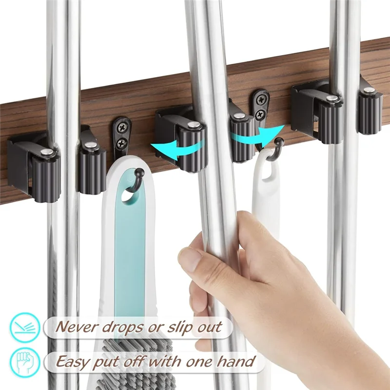 

AT05-Decor With 4 Slots & 4 Hooks Mop And Broom Holder Wall Mount Wall Mounted Garden Tool Rack
