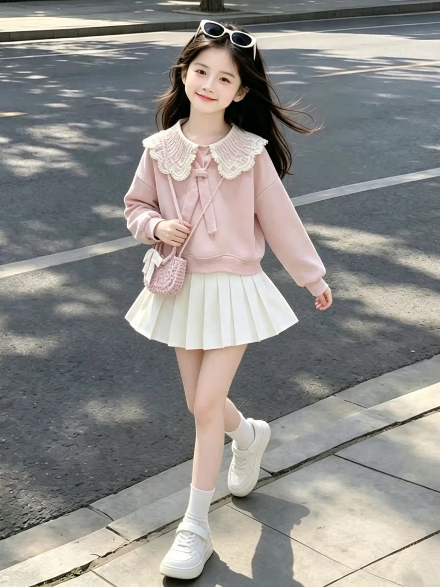 Conjunto de Blusa con Cuello de Muñeca y Falda para Niñas, Estilo Universitario de Otoño, Elegante Conjunto de Dos Piezas Plisado, Nuevo 2026 Online Exc...