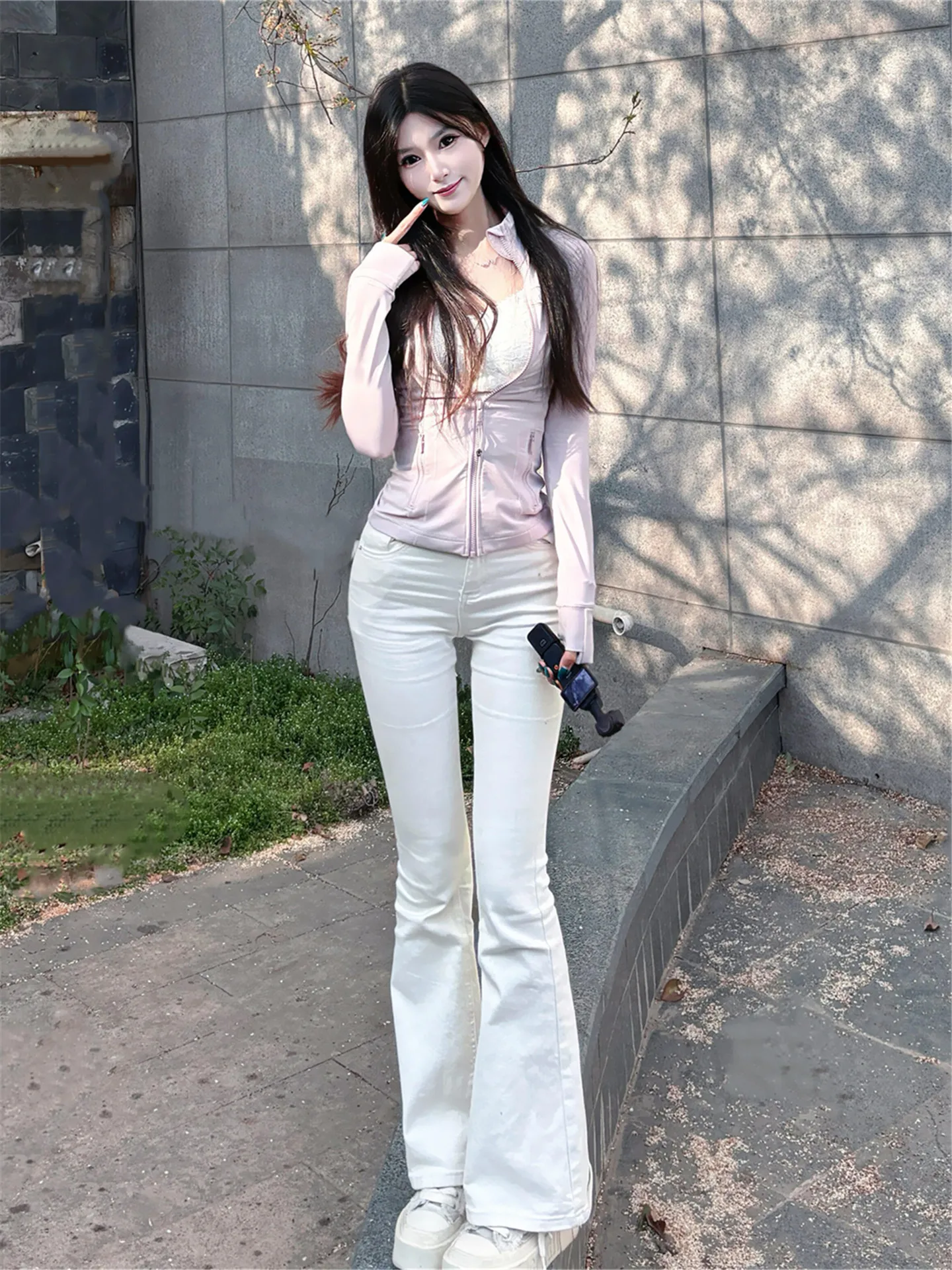 

High Waist Flared Jeans Women's Slimming Design Long Tightened Hip Extending Pants Cotton Soft Washed Commute Style Casual Sp...