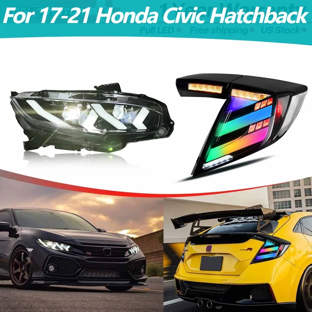 

LED Headlights Assembly Demon Eyes+Sequential Rear Lamps For 17-21 Honda Civic Hatchback