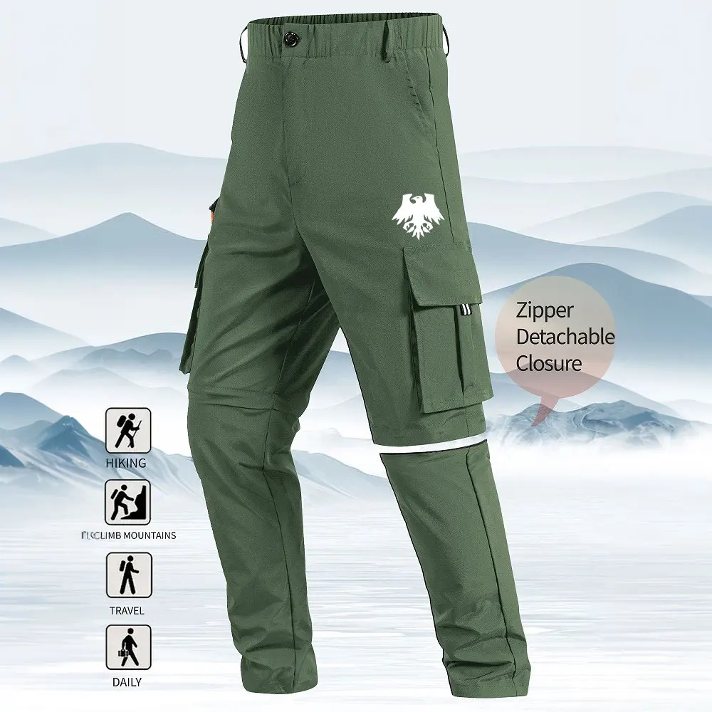 

Мужские мешковатые брюки-карго для фитнеса на открытом воздухе, спортивные длинные брюки с принтом орла, шорты с множеством карманов, прочная уличная рабочая одежда