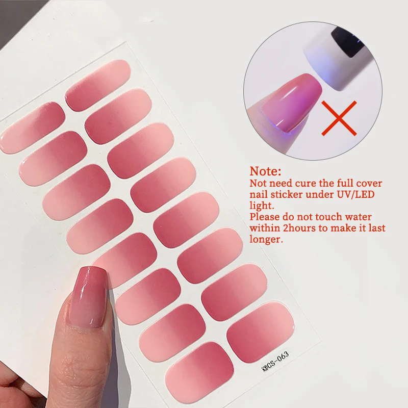 14/16Tips Full Cover Gradient Nail Stickers Multi Color Self Adhesive Slider No Need UV Lamp Cured Press ON Nail Decal