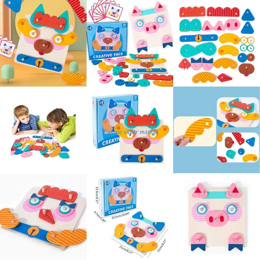 

090B Kids Funny Wooden Emotion Change Puzzle Finger Training Portable Interactive Toy