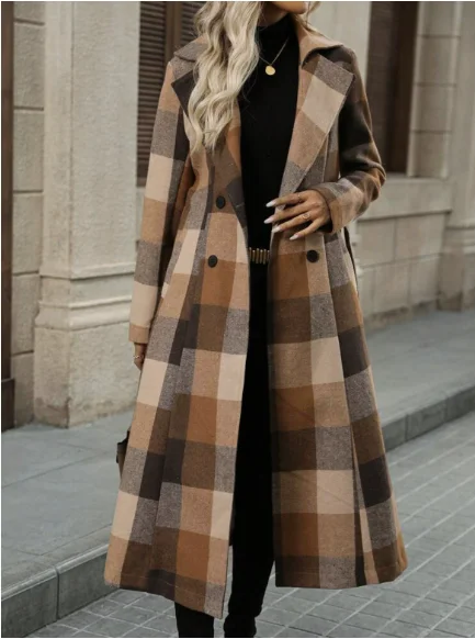 

2025 осенне-зимнее женское длинное однотонное теплое шерстяное пальто для отдыха