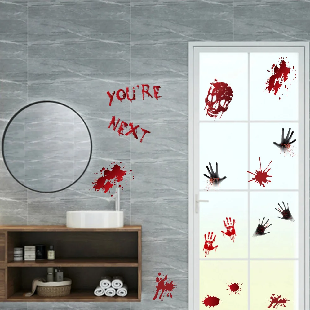 Halloween Window Stickers Terror Bloody Handprint Footprint Indoor Outdoor Spooky Halloween Party Wall Decal Floor Stickers