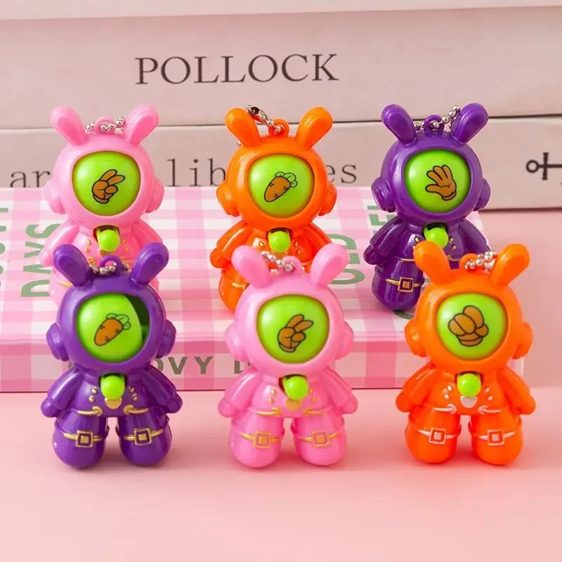 10Pcs Cute Carrot Bunny Rabbit Rock-paper-scissors Keychain Toy for Kids Birthday Baby Shower Party Favors Easter Party Gifts