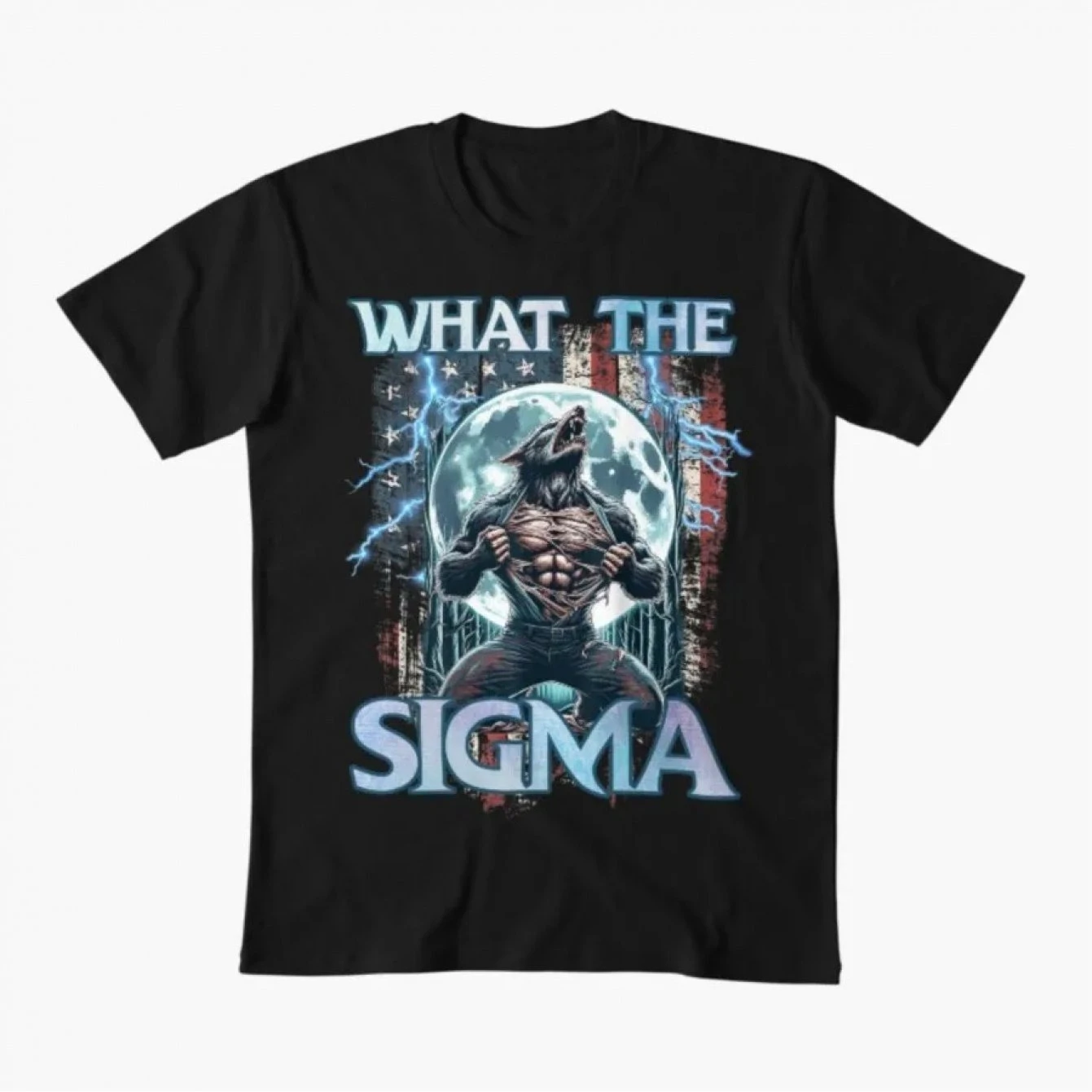 What The Sigma Wolf Male Werewolf Meme T-Shirt for Men Women 100% T Shirts Short Sleeve Tops Graphic Short Sleeve Men's T-shirts