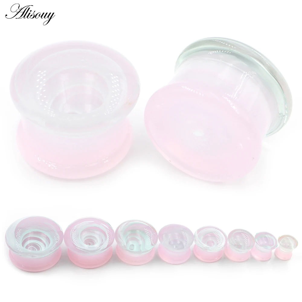 2PCS White Vortex Whirlpool Pink Glass Flared Ear Tunnels Plugs Flesh Stretcher Expander Gauges Earrings Piercing Body Jewelry