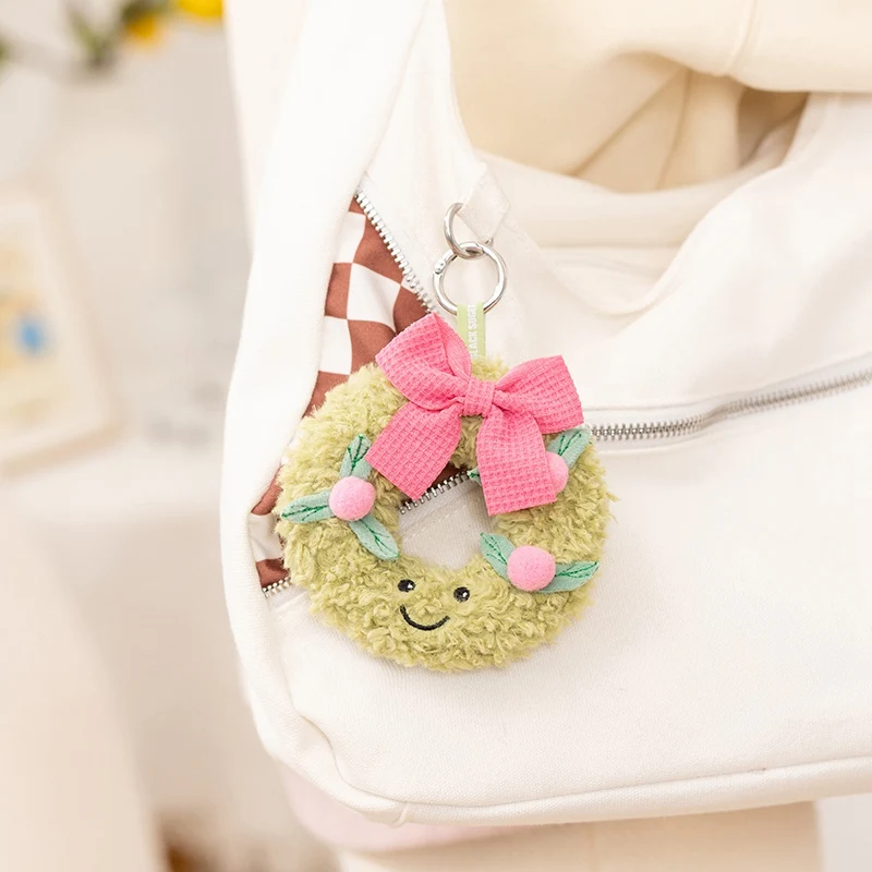 Sweet Green Wreath Plush Toy Stuffed Smiling Humanoid Pink Bow Tie Plushie Kawaii Home Decor Christmas Gift